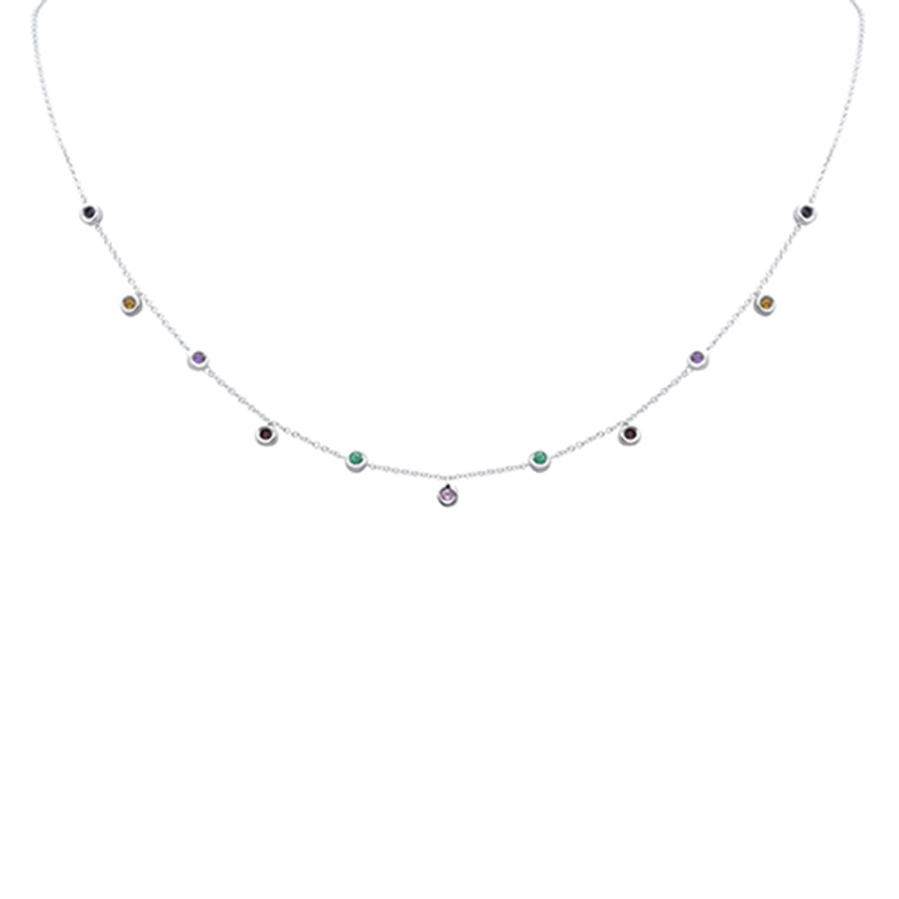 SPECIAL! .47ct G SI 14K White Gold Multi Color Gemstone Necklace 16+2" Ext