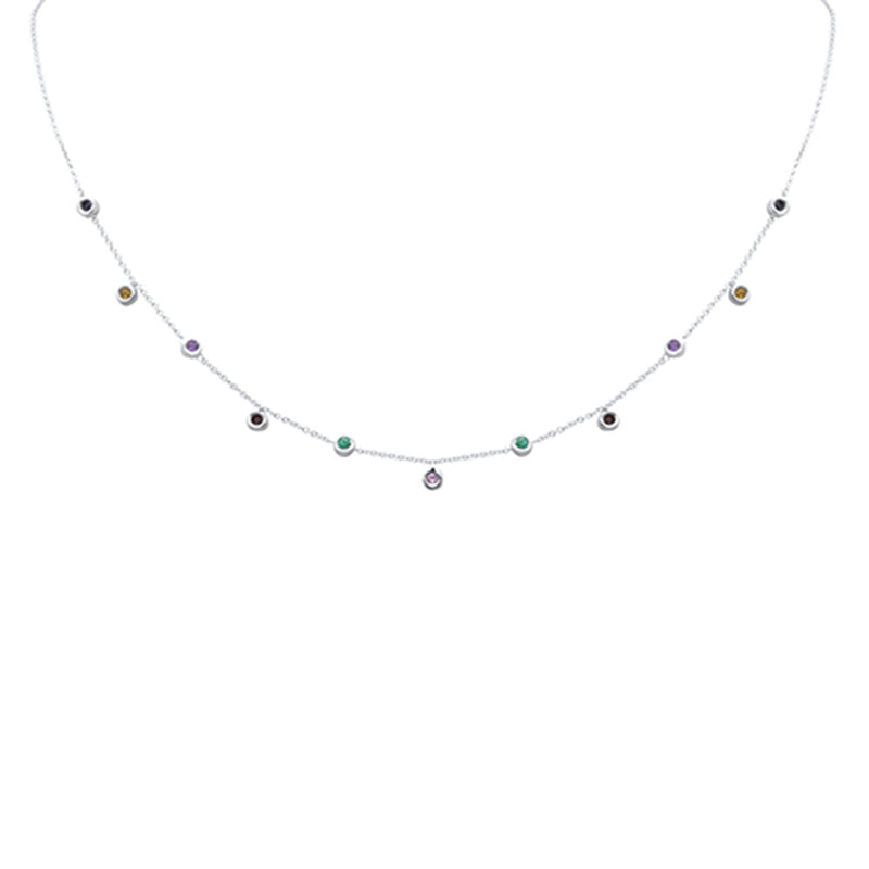 SPECIAL! .47ct G SI 14K White Gold Multi Color Gemstone Necklace 16+2" Ext