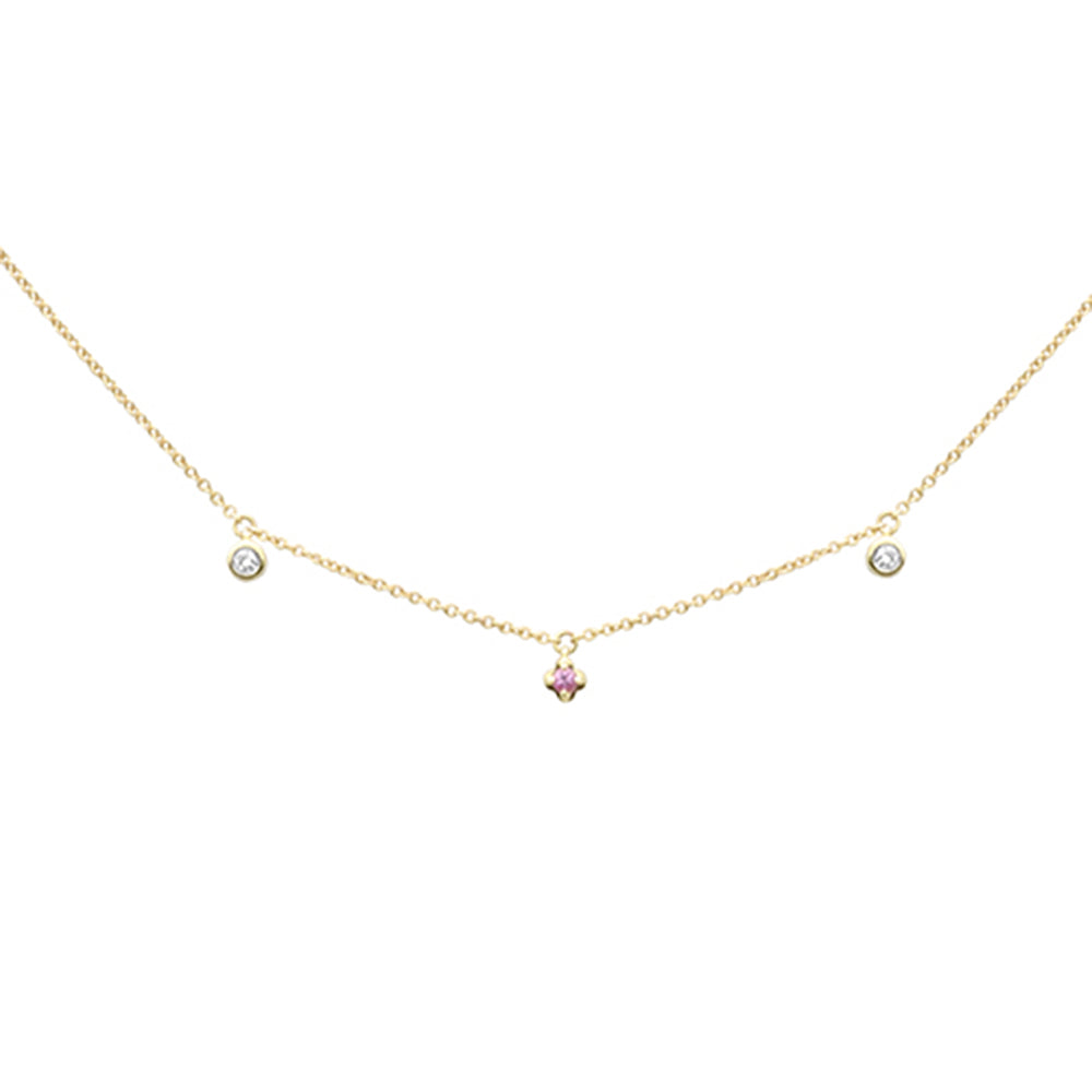 SPECIAL! .09ct G SI 14K Yellow Gold Diamond & Pink Sapphire Necklace 16+2" Ext