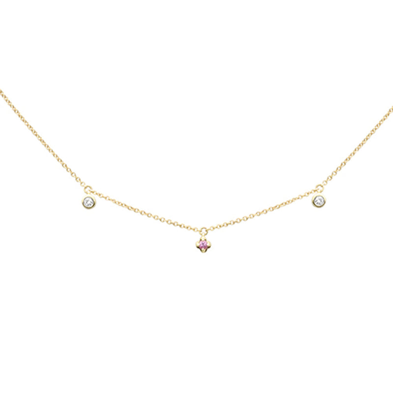 SPECIAL! .09ct G SI 14K Yellow Gold Diamond & Pink Sapphire Necklace 16+2" Ext