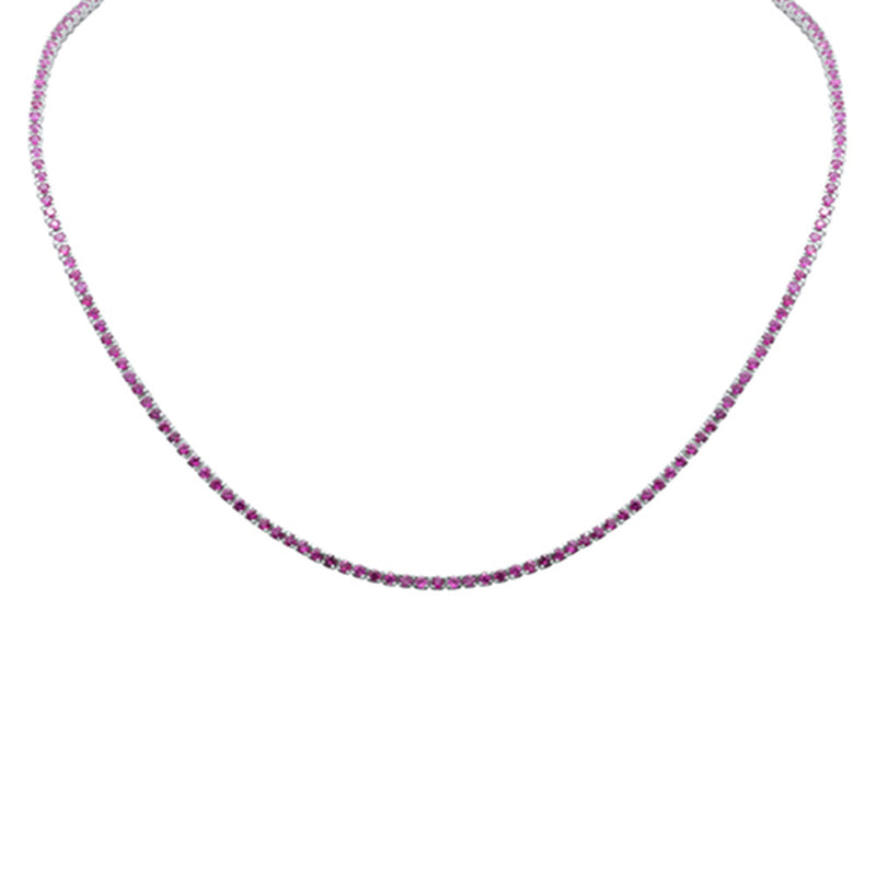SPECIAL! 4.44ct G SI 14K White Gold Ruby Gemstone Tennis Necklace 12+4" Ext