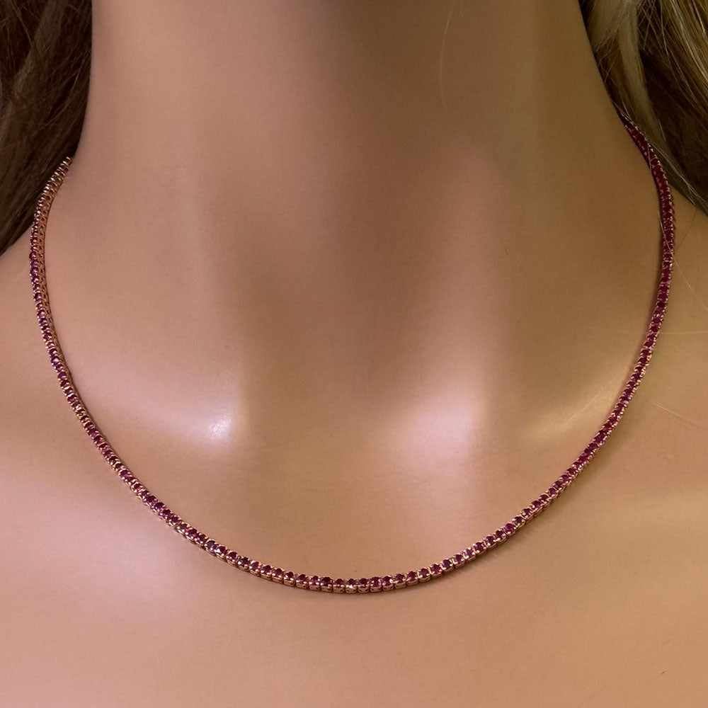 SPECIAL! 4.33ct G SI 14K Rose Gold Ruby Tennis Necklace 12+4" Ext