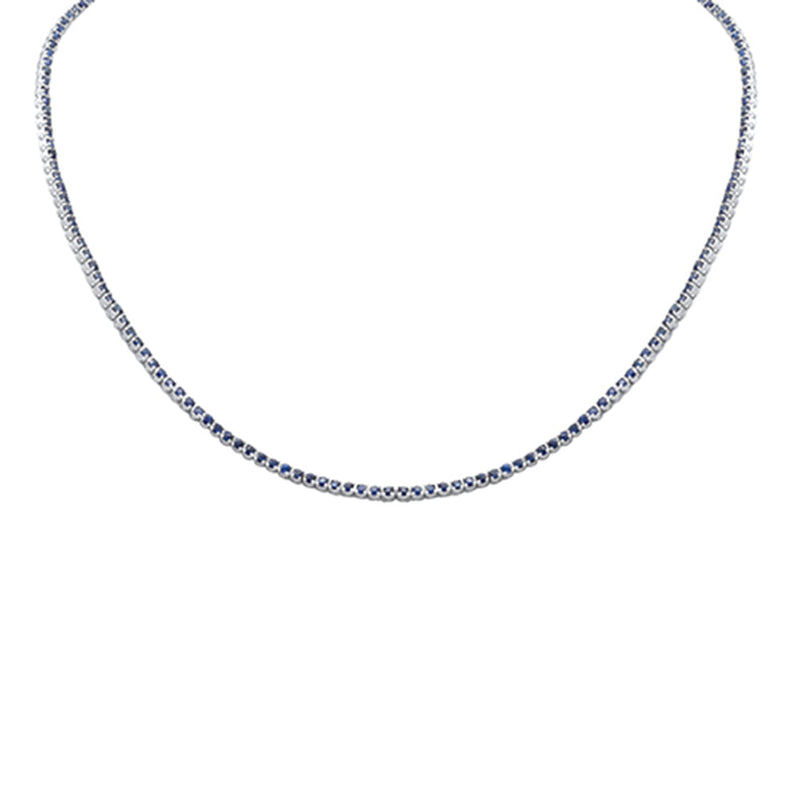 SPECIAL! 3.96ct G SI 14K White Gold Blue Sapphire Tennis Necklace 14+2" Ext