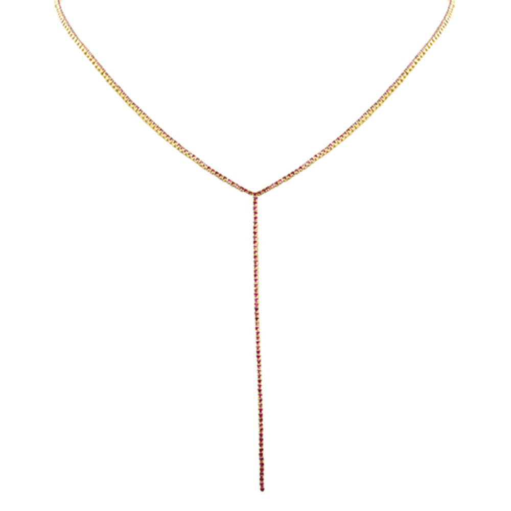 SPECIAL! 3.40ct G SI 14K Yellow Gold Ruby Y Lariat Tennis Necklace 14+4" Ext