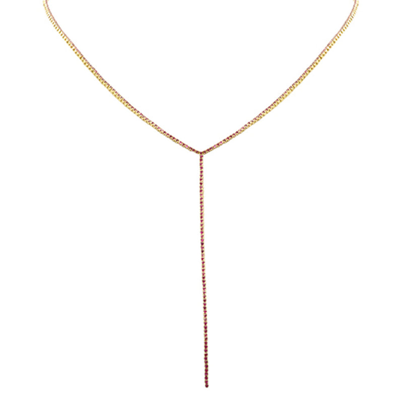 SPECIAL! 3.40ct G SI 14K Yellow Gold Ruby Y Lariat Tennis Necklace 14+4" Ext
