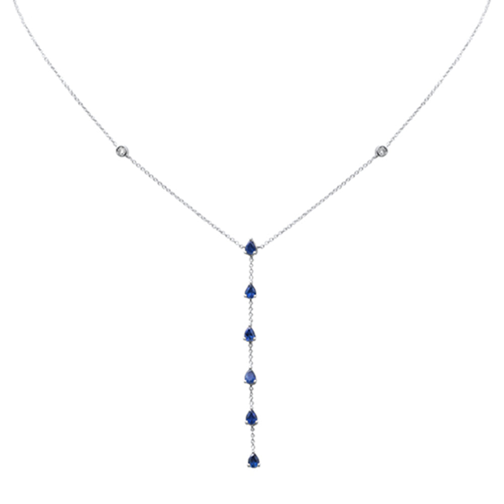 SPECIAL! 1.16ct G SI 14K White Gold Diamond & Blue Sapphire Drop Lariat Necklace 16+2" Ext