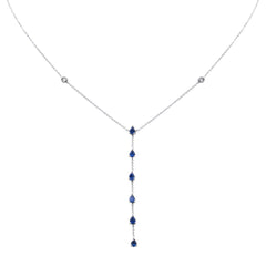 SPECIAL! 1.16ct G SI 14K White Gold Diamond & Blue Sapphire Drop Lariat Necklace 16+2" Ext