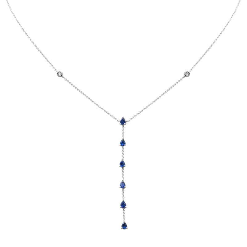 SPECIAL! 1.16ct G SI 14K White Gold Diamond & Blue Sapphire Drop Lariat Necklace 16+2" Ext
