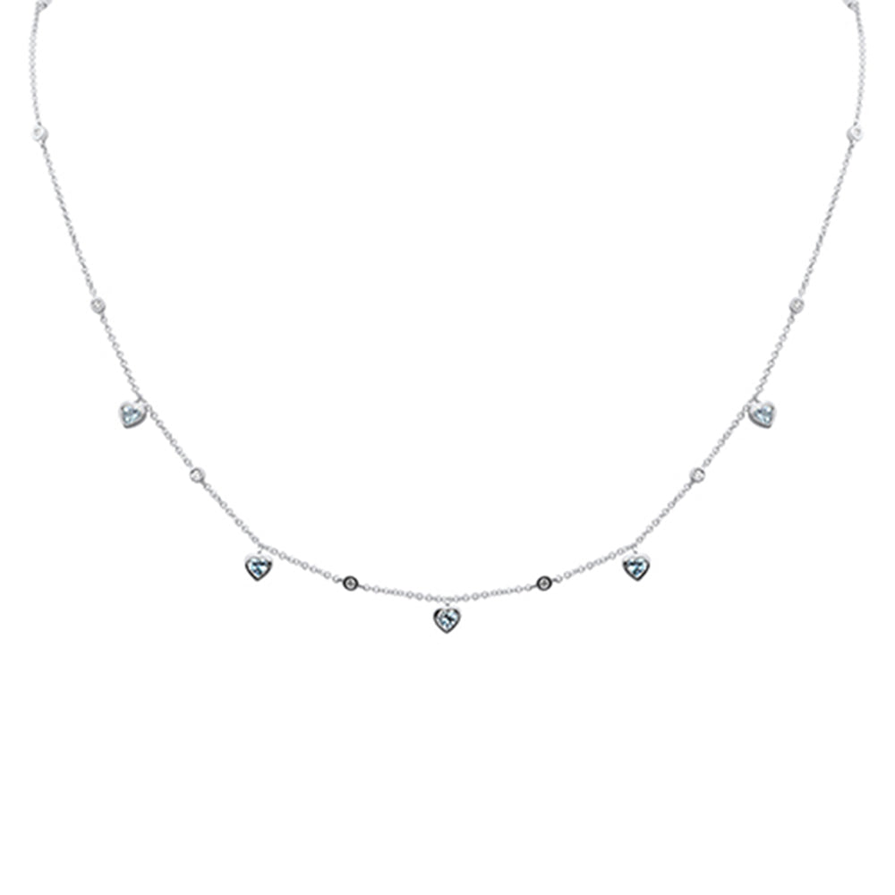 SPECIAL! .60ct G SI 14K White Gold Diamond & Aquamarine Heart Necklace 16+2" Ext