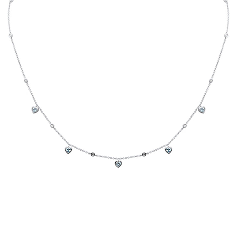 SPECIAL! .60ct G SI 14K White Gold Diamond & Aquamarine Heart Necklace 16+2" Ext