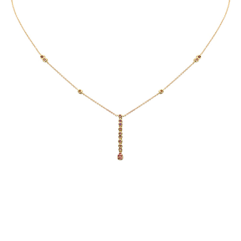 SPECIAL!.20ct G SI 14K Yellow Gold Pink Sapphire Drop Necklace 16+2" Ext