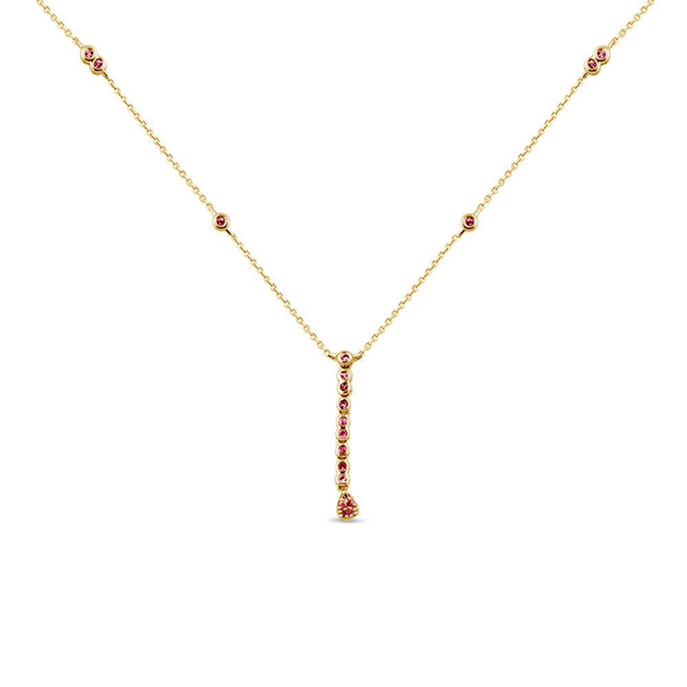 SPECIAL!.20ct G SI 14K Yellow Gold Pink Sapphire Drop Necklace 16+2" Ext