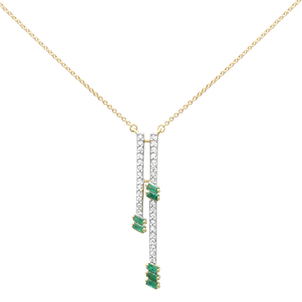 GEMSTONE CLOSEOUT!  .57ct G SI 14K Yellow Gold Diamond & Emerald Drop Pendant Necklace 18" Ext