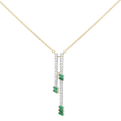 GEMSTONE CLOSEOUT!  .57ct G SI 14K Yellow Gold Diamond & Emerald Drop Pendant Necklace 18" Ext