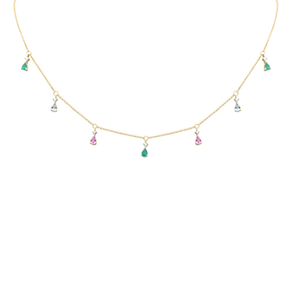 DIAMOND CLOSEOUT!  1.18ct G SI 14K Yellow Gold Diamond & Multi Color Gemstone Pendant Necklace 16+2" Ext