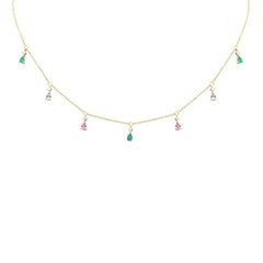 DIAMOND CLOSEOUT!  1.18ct G SI 14K Yellow Gold Diamond & Multi Color Gemstone Pendant Necklace 16+2" Ext