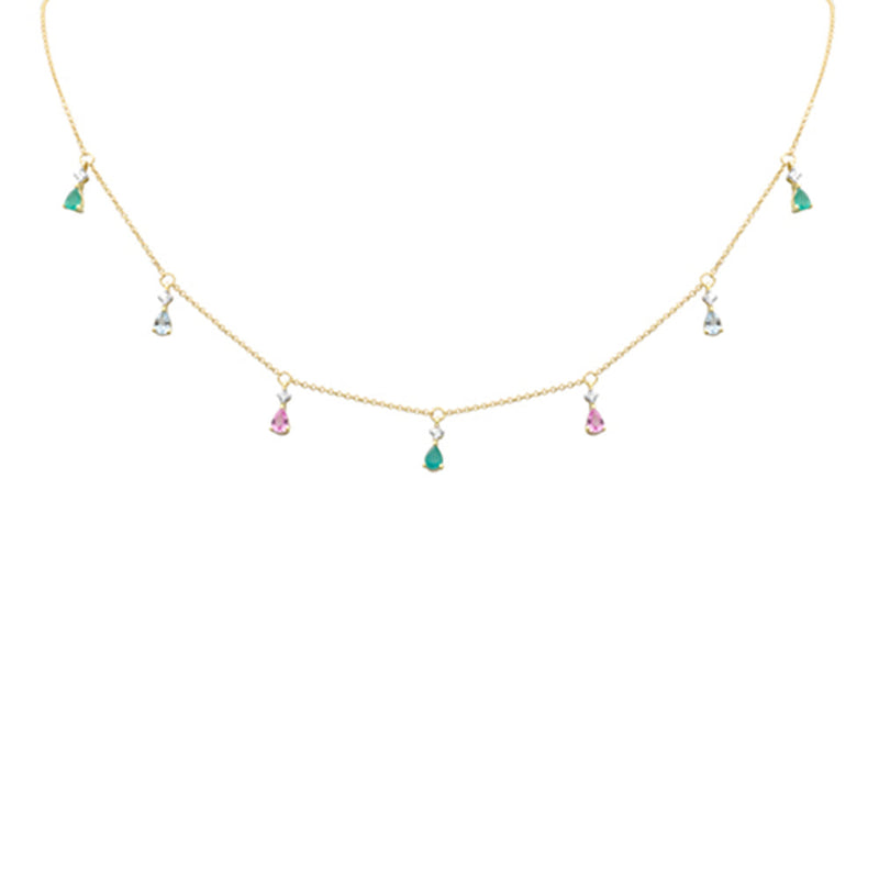 DIAMOND CLOSEOUT!  1.18ct G SI 14K Yellow Gold Diamond & Multi Color Gemstone Pendant Necklace 16+2" Ext