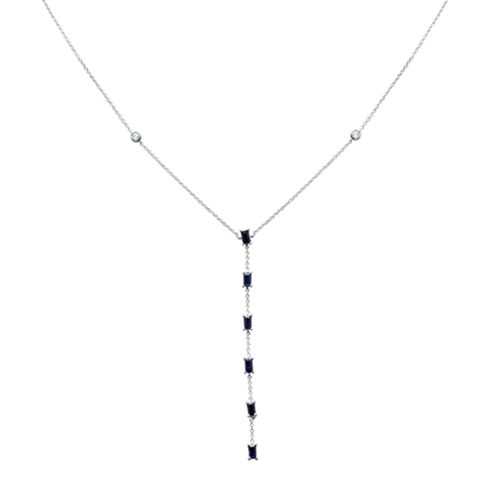 DIAMOND CLOSEOUT!  .93ct G SI 14K White Gold Diamond Blue Sapphire Drop Pendant Necklace 16+2" Ext