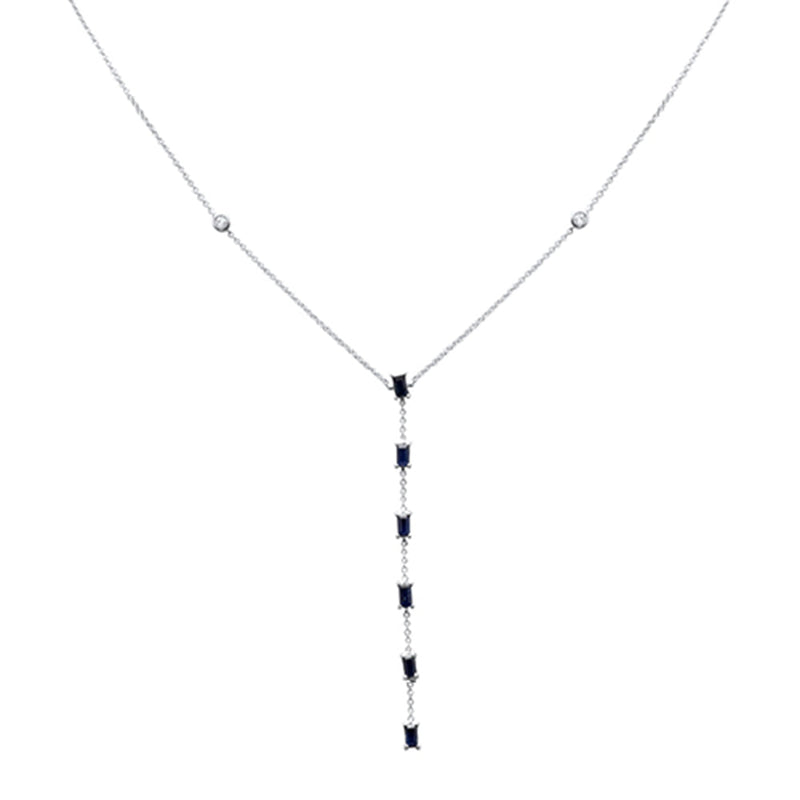 DIAMOND CLOSEOUT!  .93ct G SI 14K White Gold Diamond Blue Sapphire Drop Pendant Necklace 16+2" Ext