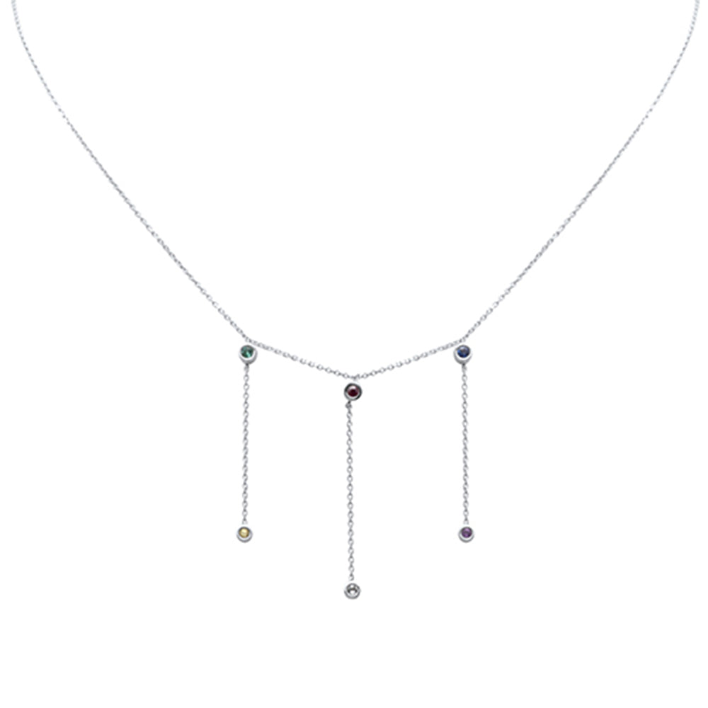 DIAMOND CLOSEOUT!  .15ct G SI 14K White Gold Multi Color Gemstone Dangling Necklace 16+2" Ext