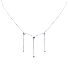 DIAMOND CLOSEOUT!  .15ct G SI 14K White Gold Multi Color Gemstone Dangling Necklace 16+2" Ext