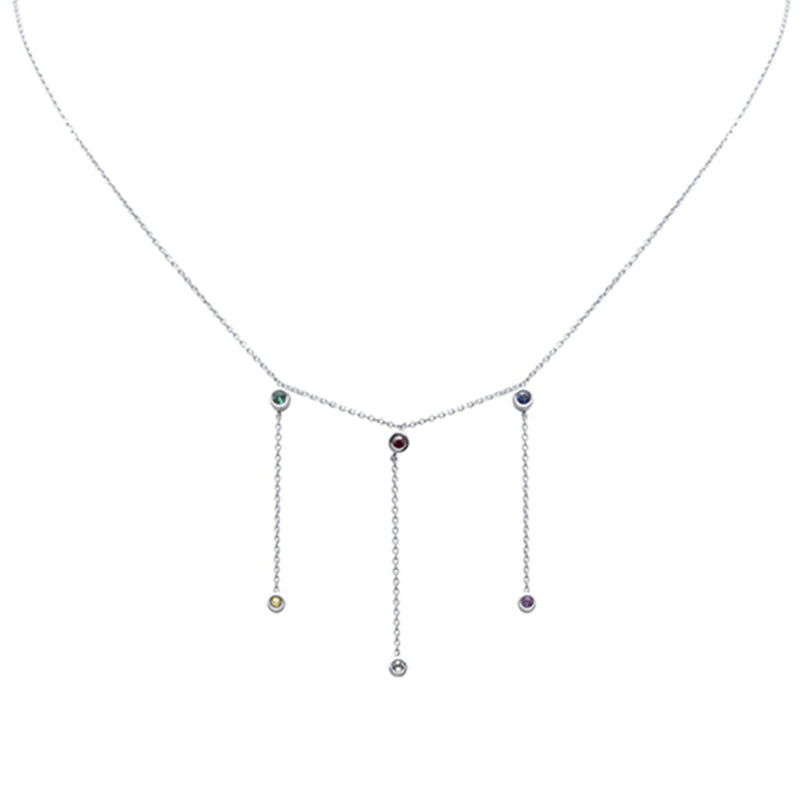 DIAMOND CLOSEOUT!  .15ct G SI 14K White Gold Multi Color Gemstone Dangling Necklace 16+2" Ext