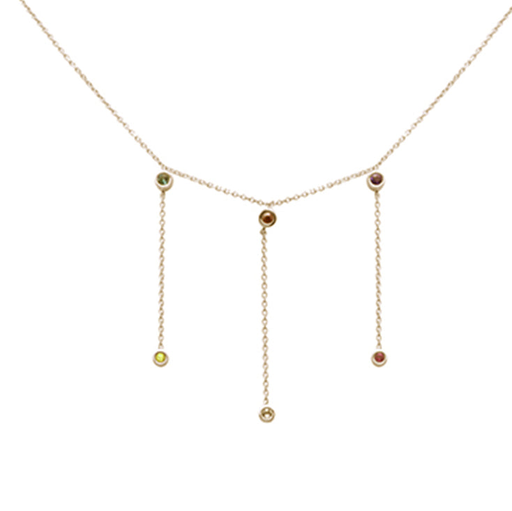 DIAMOND CLOSEOUT!  .19ct G SI 14K Yellow Gold Multi Color Gemstone Dangling Necklace 16+2" Ext
