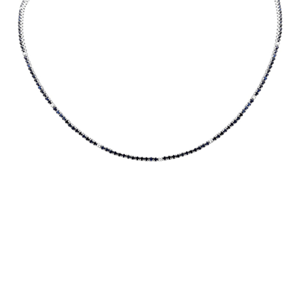 SPECIAL! 3.84ct  G SI 14K White Gold Diamond & Blue Sapphire Tennis Necklace 14+2" Ext