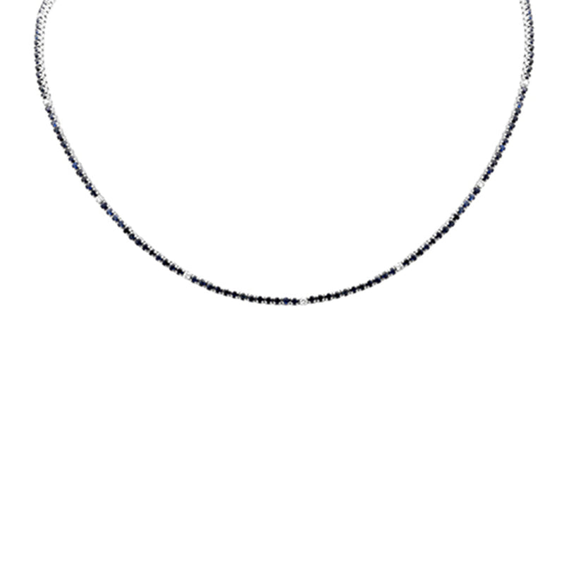SPECIAL! 3.84ct  G SI 14K White Gold Diamond & Blue Sapphire Tennis Necklace 14+2" Ext