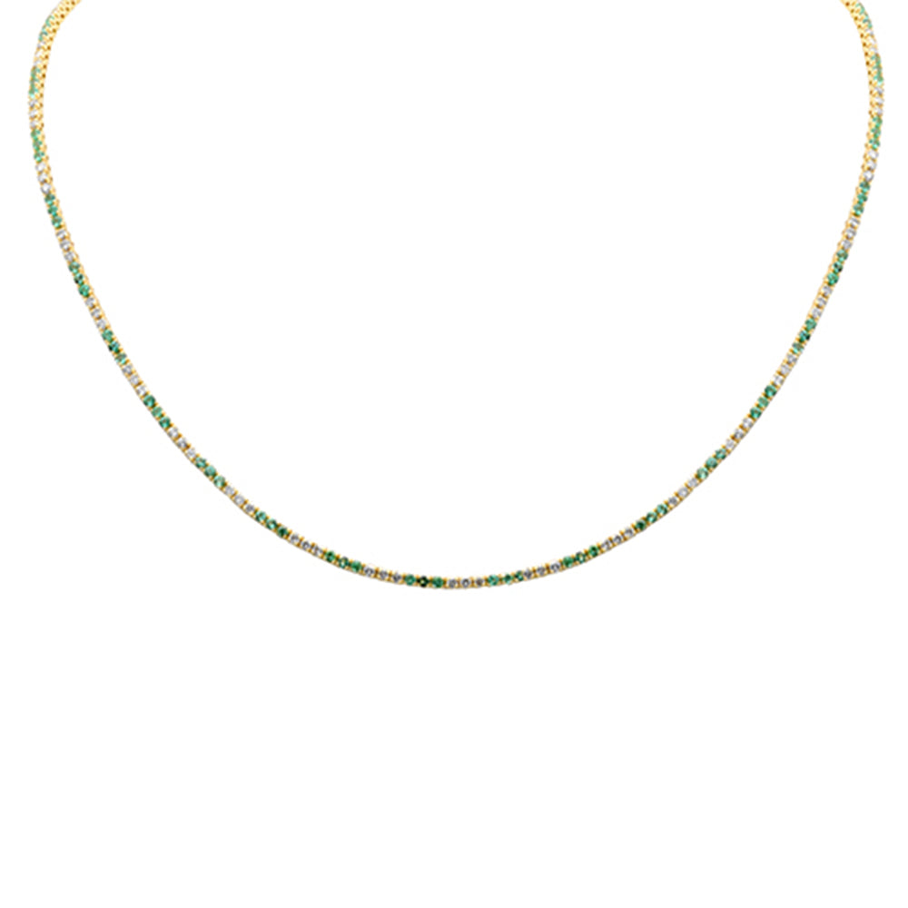 SPECIAL! 4.06ct G SI 14K Yellow Gold Diamond & Emerald Tennis Necklace 16+2" Ext