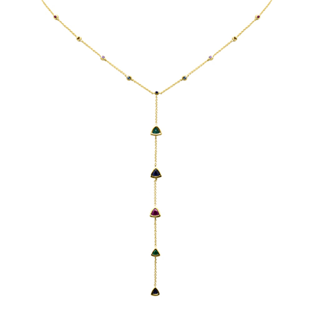 SPECIAL! 1.56ct G SI 14K Yellow Gold Multi Color Gemstone Drop Necklace 16+2" Ext