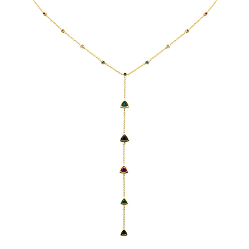 SPECIAL! 1.56ct G SI 14K Yellow Gold Multi Color Gemstone Drop Necklace 16+2" Ext