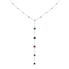 SPECIAL! 1.45ct G SI 14K White Gold Multi Color Gemstone Drop Necklace 16+2" Ext
