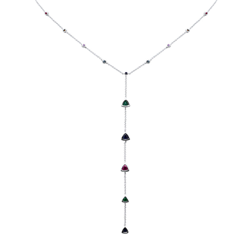 SPECIAL! 1.45ct G SI 14K White Gold Multi Color Gemstone Drop Necklace 16+2" Ext
