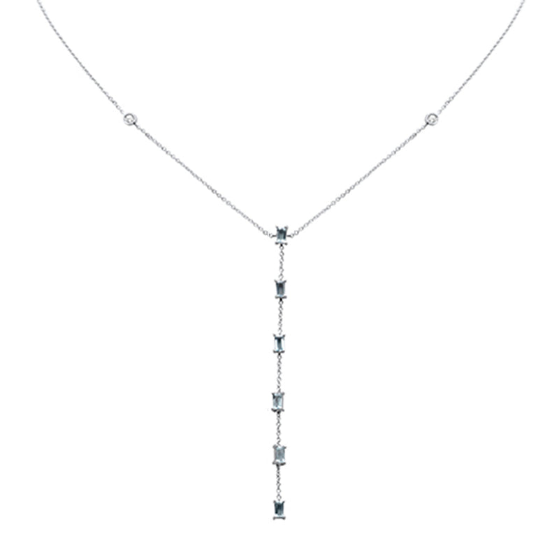 span>GEMSTONE CLOSEOUT! .60ct G SI 14K White Gold Diamond & Aquamarine Gemstone Necklace 16+2" Ext