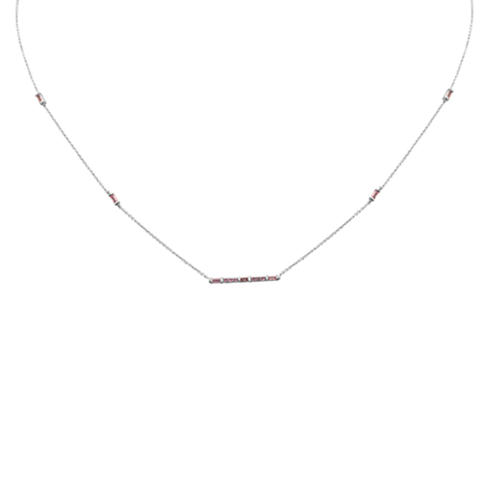 SPECIAL! .40ct G SI 14K White Gold Pink Sapphire Bar Pendant Necklace 16+2" Ext