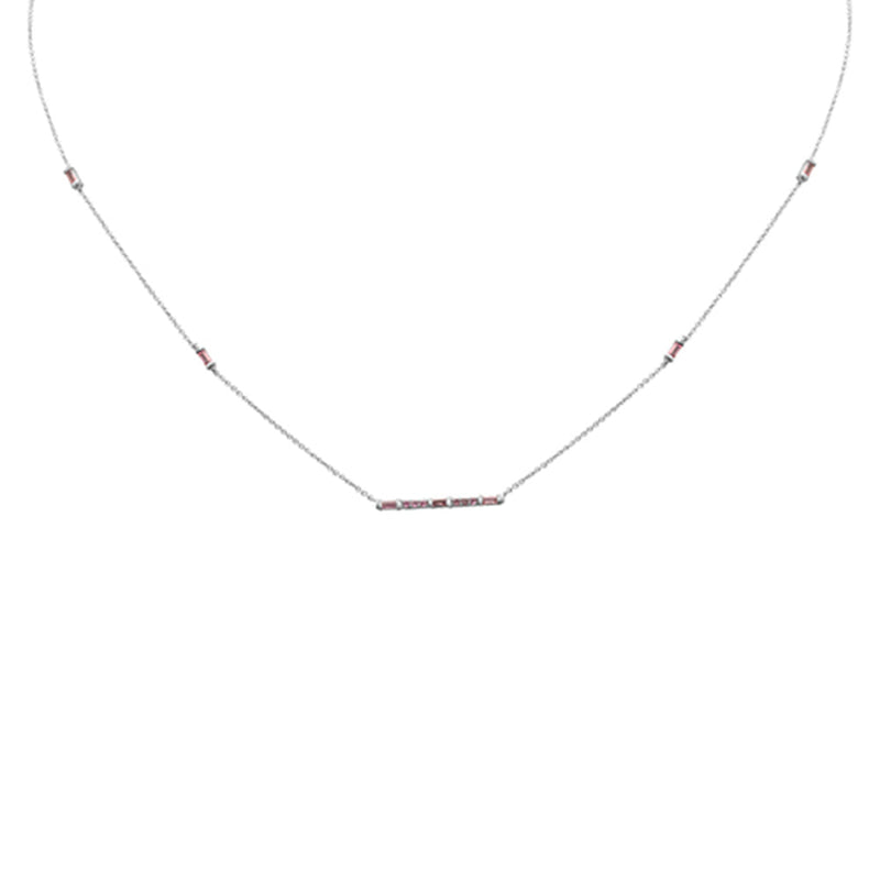 SPECIAL! .40ct G SI 14K White Gold Pink Sapphire Bar Pendant Necklace 16+2" Ext