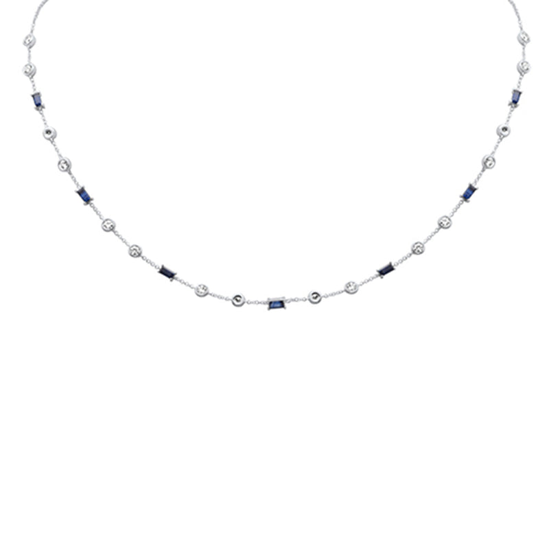 SPECIAL! 2.64ct G SI 14K White Gold Diamond & Blue Sapphire Necklace 16+2" Ext