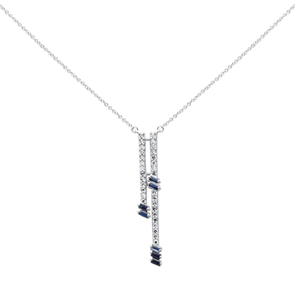 GEMSTONE CLOSEOUT!  .58ct G SI 14K White Gold Diamond & Blue Sapphire Drop Necklace 18" Ext