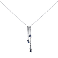 GEMSTONE CLOSEOUT!  .58ct G SI 14K White Gold Diamond & Blue Sapphire Drop Necklace 18" Ext