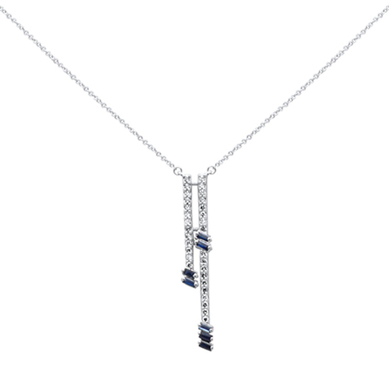 GEMSTONE CLOSEOUT!  .58ct G SI 14K White Gold Diamond & Blue Sapphire Drop Necklace 18" Ext