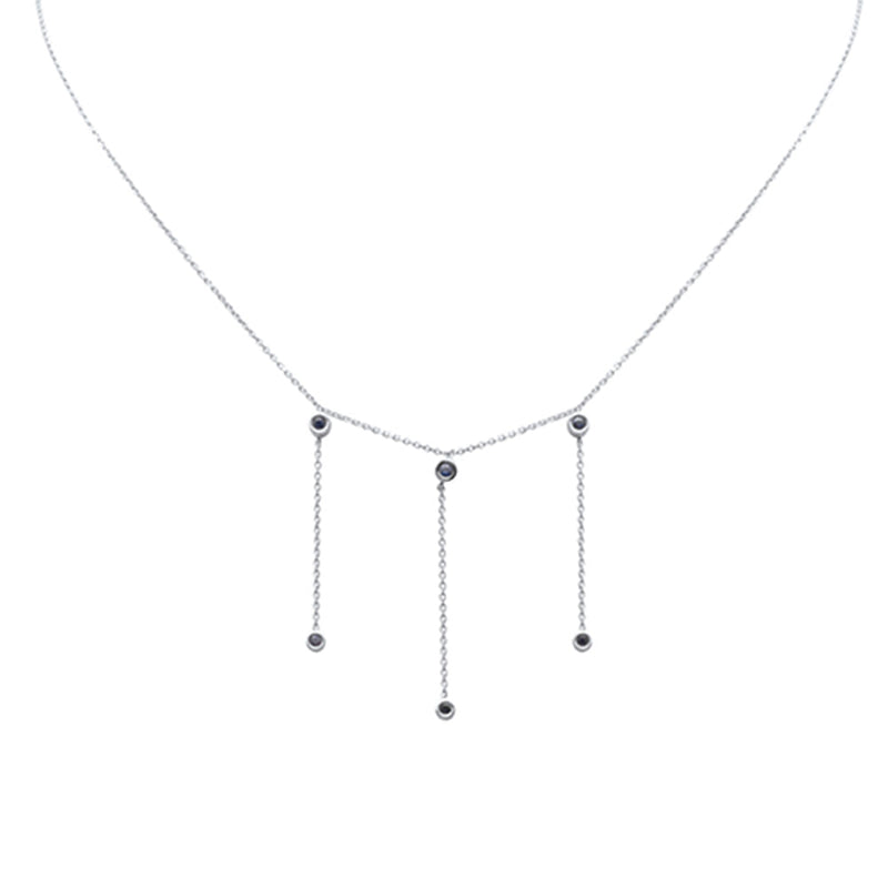 SPECIAL! .20ct G SI 14K White Gold Blue Sapphire Dangling Necklace 16+2" Ext