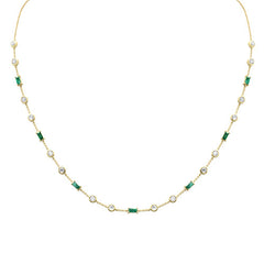 SPECIAL! 1.15ct, .82ct G SI 14K Yellow Gold Diamond & Emerald Gemstone Necklace 16+2" Ext