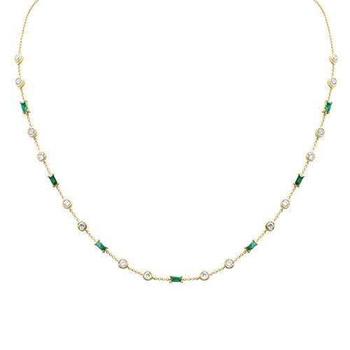 SPECIAL! 1.15ct, .82ct G SI 14K Yellow Gold Diamond & Emerald Gemstone Necklace 16+2" Ext