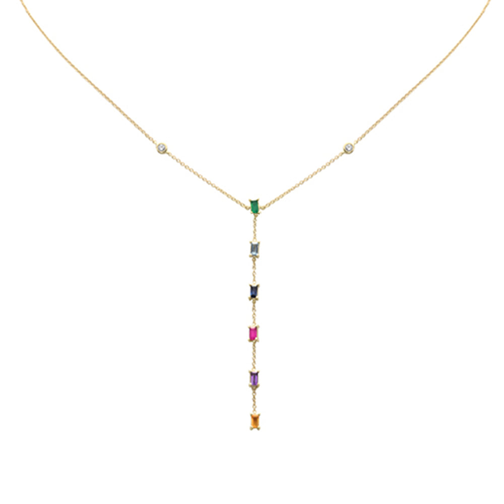 GEMSTONE CLOSEOUT!   .72ct G SI 14K Yellow Gold Diamond & Multi Color Gemstone Drop Necklace 16+2" Ext