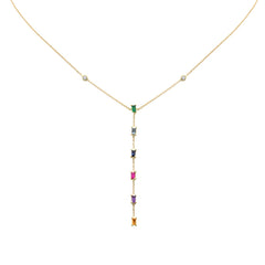 GEMSTONE CLOSEOUT!   .72ct G SI 14K Yellow Gold Diamond & Multi Color Gemstone Drop Necklace 16+2" Ext