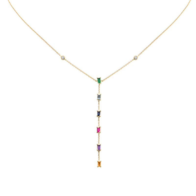 GEMSTONE CLOSEOUT!   .72ct G SI 14K Yellow Gold Diamond & Multi Color Gemstone Drop Necklace 16+2" Ext