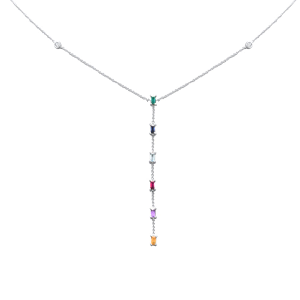 GEMSTONE CLOSEOUT!  .67ct G SI 14K White Gold Diamond & Multi Color Lariat Necklace 16 + 2" Ext