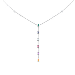 GEMSTONE CLOSEOUT!  .67ct G SI 14K White Gold Diamond & Multi Color Lariat Necklace 16 + 2" Ext