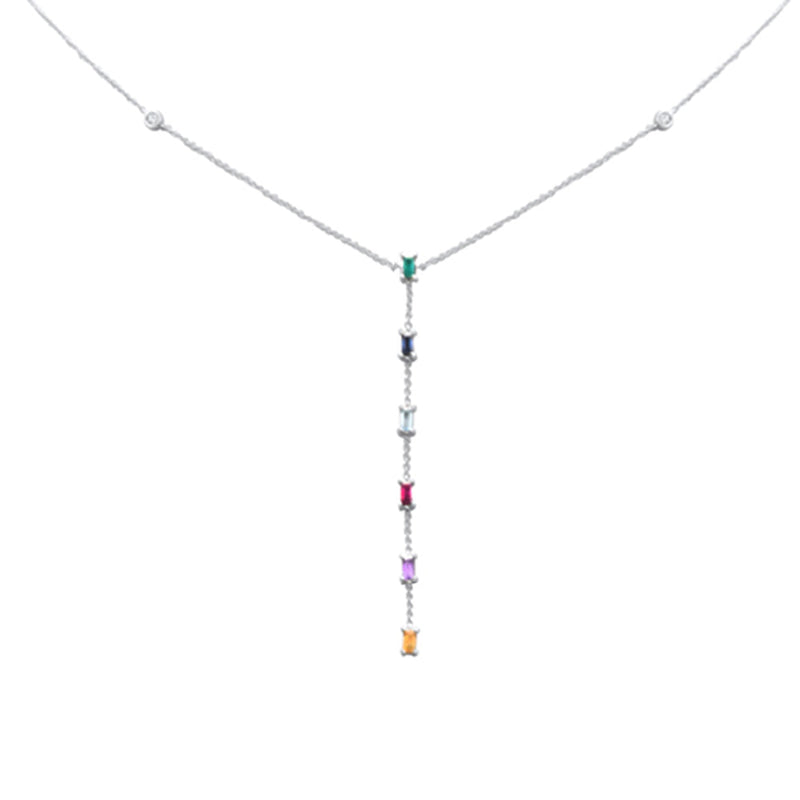 GEMSTONE CLOSEOUT!  .67ct G SI 14K White Gold Diamond & Multi Color Lariat Necklace 16 + 2" Ext